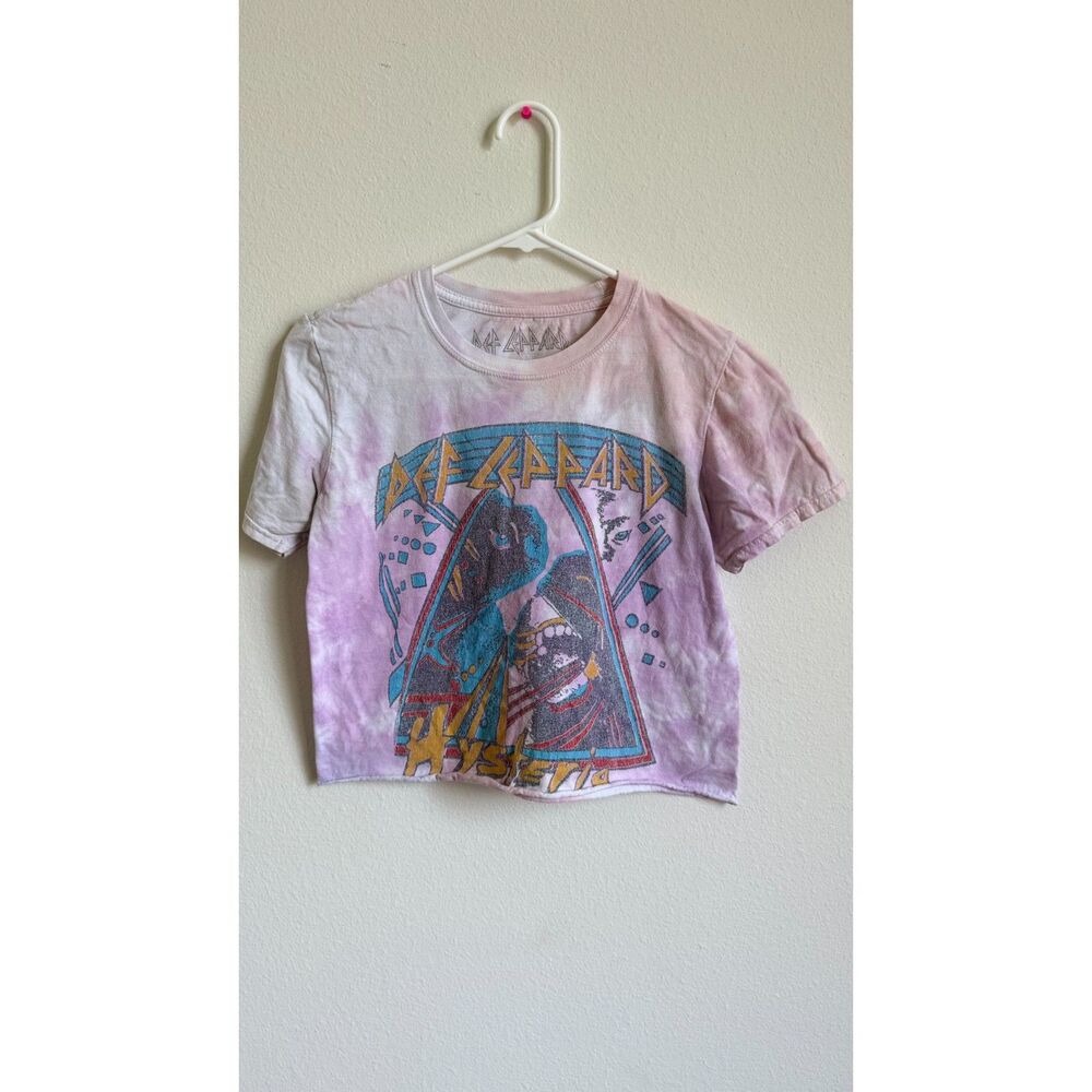 Def Leppard Hysteria Women’s M Tie Dye Cropped Band T Shirt Graphic Tee